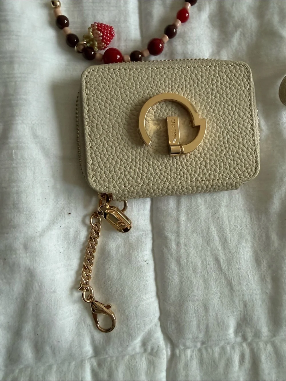 Beige Leather CUSTYPE Crossbody Bag with Coin Pouch and Strap BUNDLE